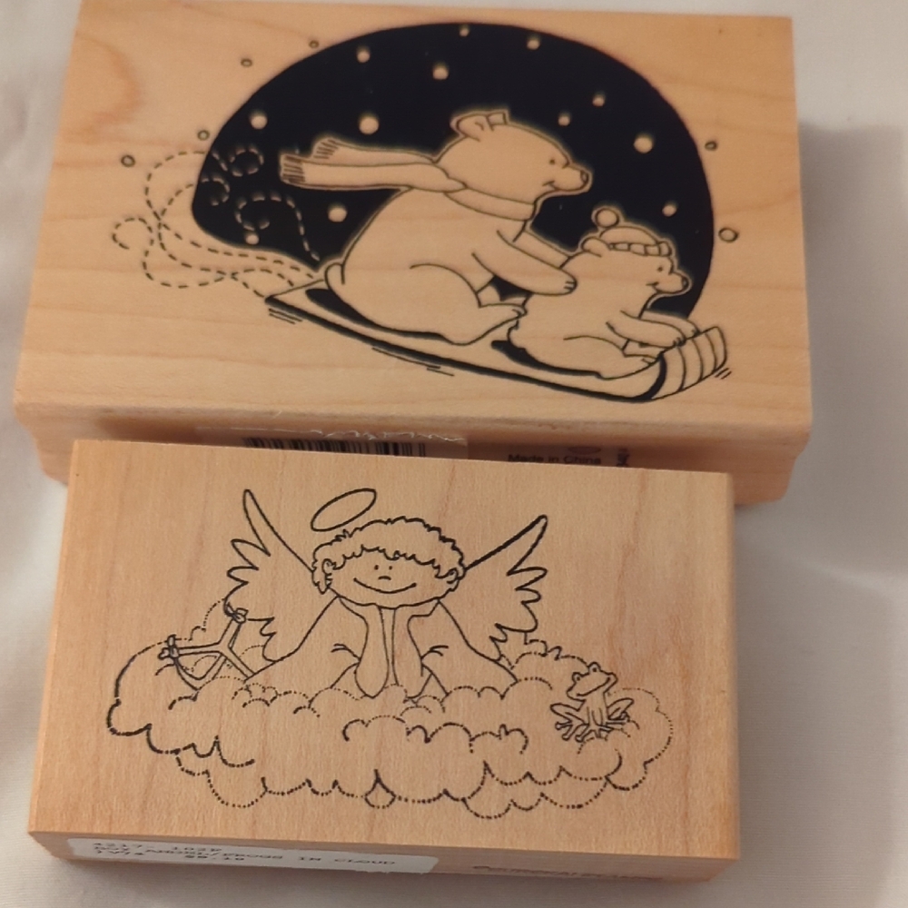 Christmas Polar Bear & Angel Rubber Stamps